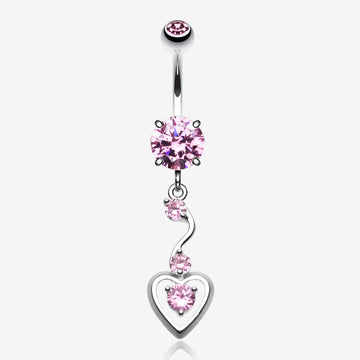 Dainty Dangled Heart Belly Button Ring-Pink